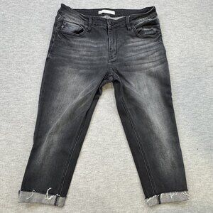 KanCan Cropped Jeans Womens Sz 30 Faded Black Denim Straight Capris Rolled Cuffs